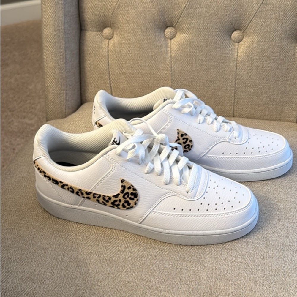 Nike Women's White Sneakers with Leopard Accents